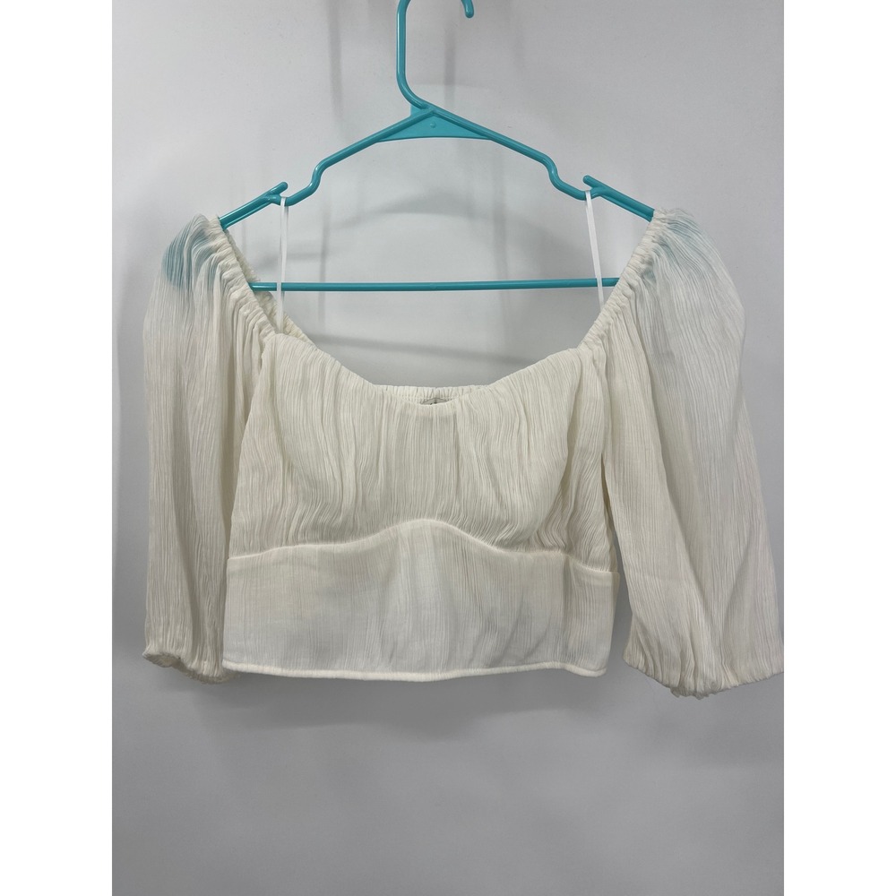 Abercrombie & Fitch White Crinkle Puff Sleeve Smocked Crop Top Womens M Coquette